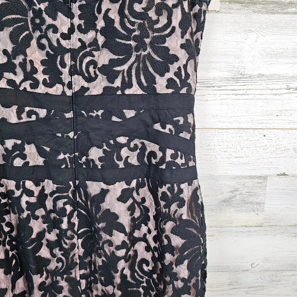 Tadashi Shoji Black Lace Overlay Cocktail Dress 16 Elegant Romantic Sheath - Picture 11 of 14